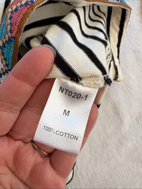 THML size medium Striped Sleeveless Embroidered Trim tank top black white - Image 8