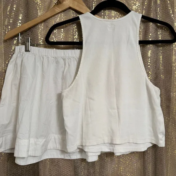 Free People Free-Est White Milani Tank Top Mini Skirt‎ Boho Cotton Set Medium - Image 2