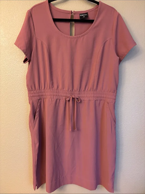 32 Degrees Cool Large Elastic Waist Shirt Dress Mauve Pink Scoop Neck Pockets - Image 3