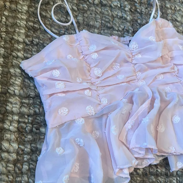Double Crazy Pink Polka Dotted Mesh Baby Doll Tank‎ Size Small - Image 3