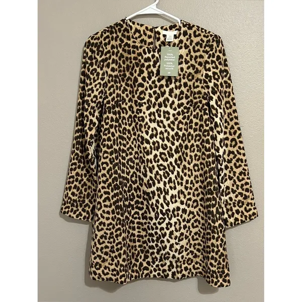 NEW H&M Tan Leopard Print Long Sleeve Shoulder Pad Mini Dress Women’s Size XS - Image 3