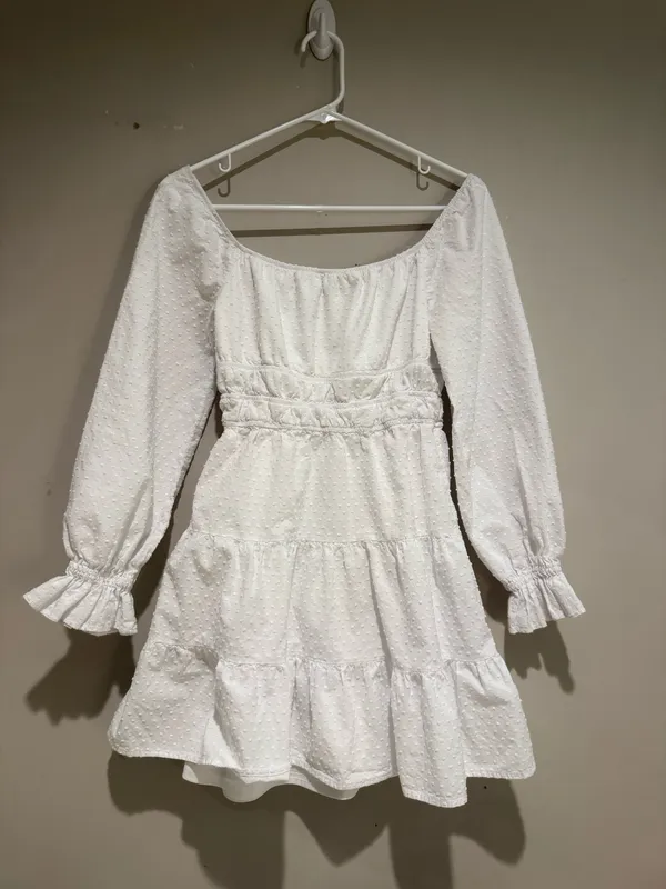Altar'd State Dress Mini White Small Women’s Faux Wrap Long Sleeve Ruffle - Image 2