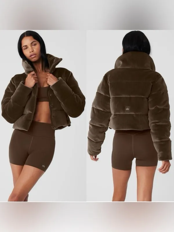 Alo Yoga Ribbed Velour Gold Rush Puffer In Macchiato Size XS - Image 4