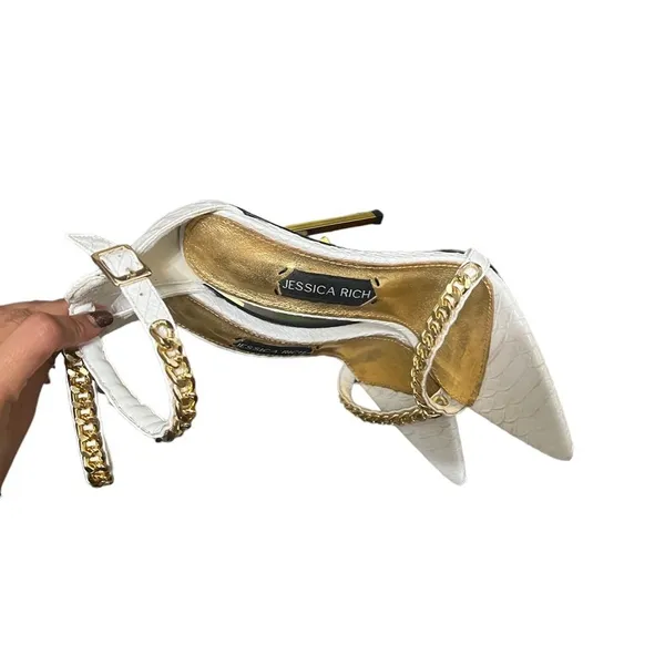 JESSICA RICH Monaco Chain Leather Heels Stilettos - Image 8