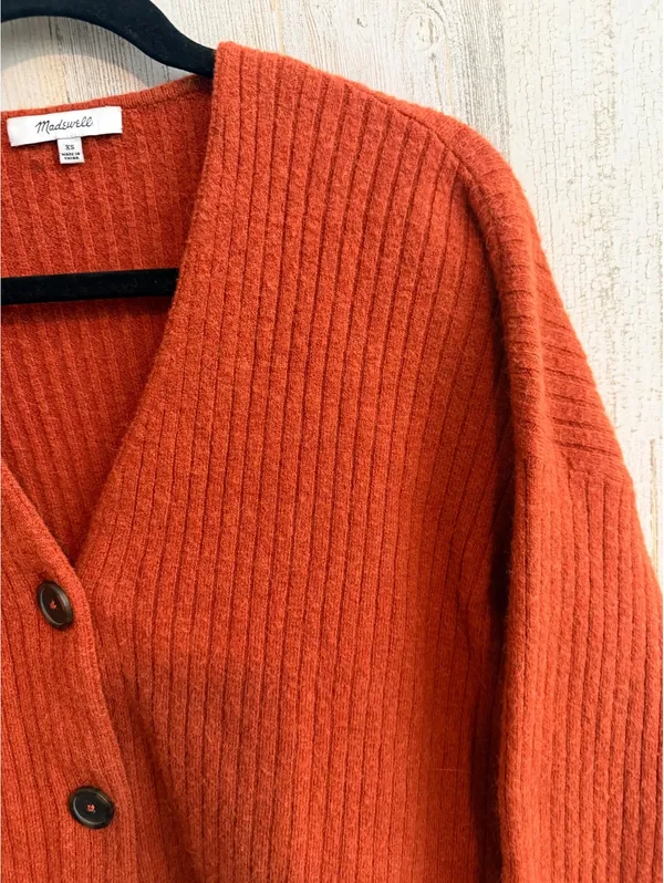 Madewell XS Burnt Orange Merino Wool Alpaca Ribbed Button Cardigan - Image 8
