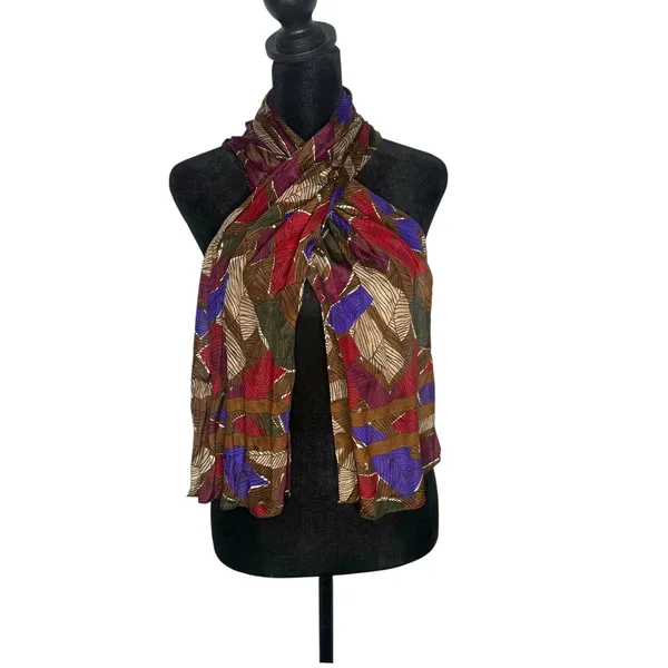 VTG Made‎ in Japan 100% Silk Scarf Ethnic Print Liz Claiborne Earthy BOHO 53" - Image 2