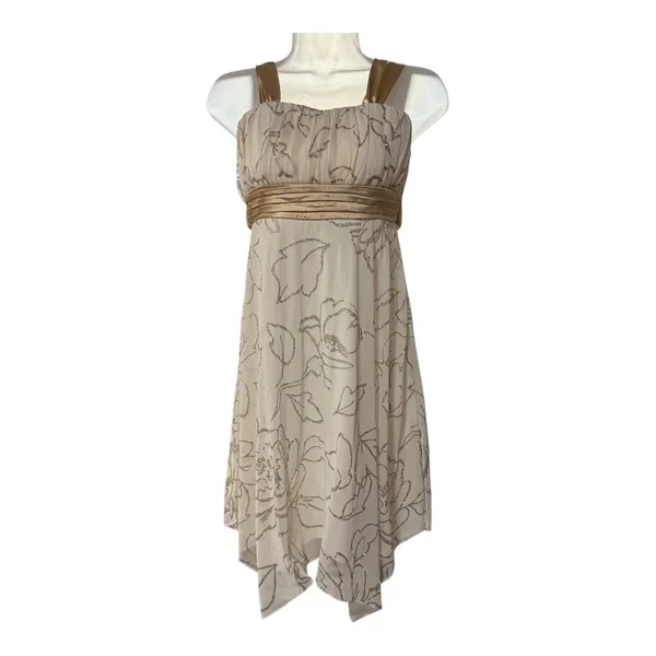 Speechless‎ Cocktail Dress Women 12 Cream Gold Excellent Glitter Floral Y2K Hem - Image 2