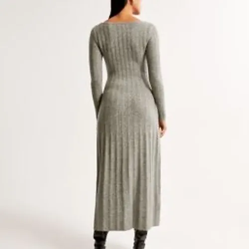 Abercrombie & Fitch Sweater Midi Dress Women Small Grey Ribbed Minimalist Luxury - Image 4