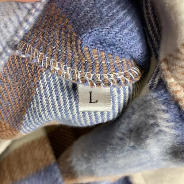 Plaid Print Drop Shoulder Crop Overcoat Size Large Blue - Image 9