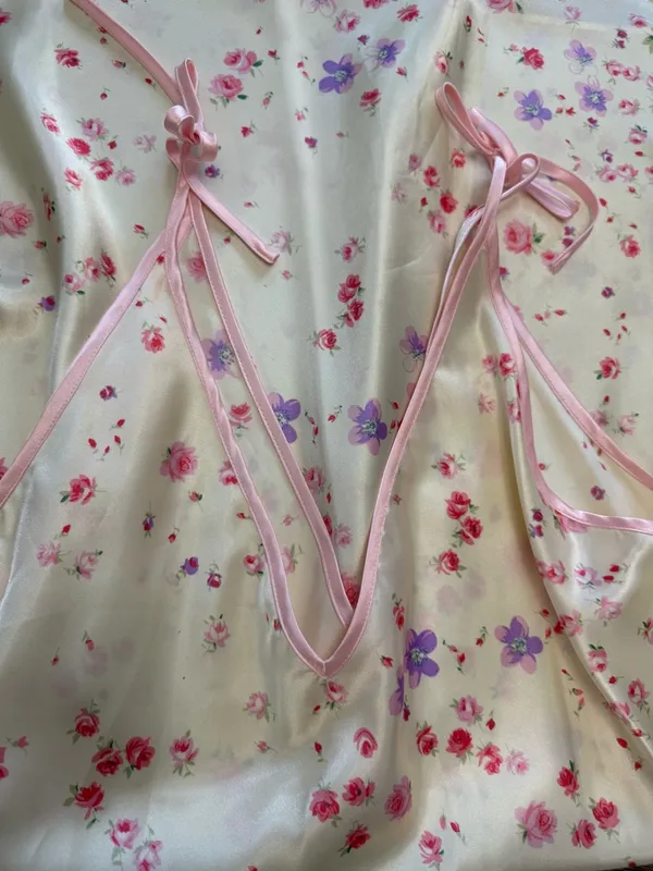 NWT Coquette Satin Floral Slip Dress Shoulder Ties Size XL - Image 4
