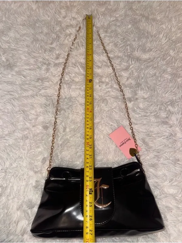 Juicy Couture Black Overstated Patent Leather Gold Monogram chain purse bag y2k - Image 8