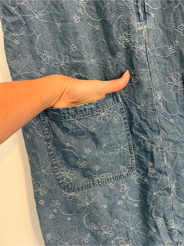 Christopher & Banks Embroidered floral Denim Mini Dress blue Jean size small - Image 3