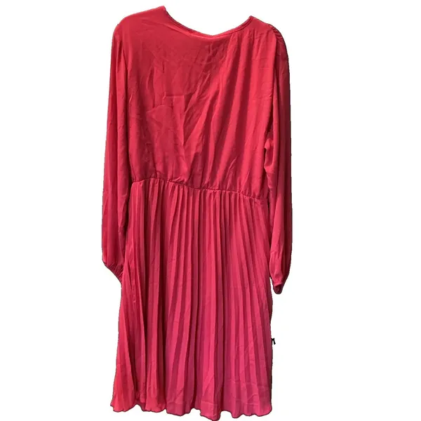 Prettygarden Pink V-Neck Long Sleeve Pleated Fit & Flare Waist Tie Dress XL - Image 2