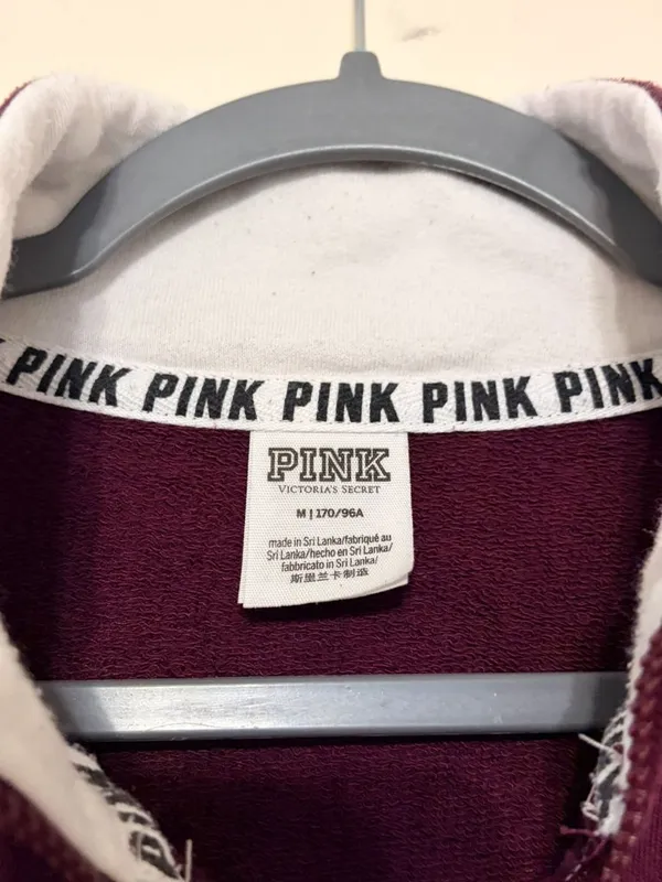 VS PINK Victoria's Secret Maroon/White Logo Quarter Zip Pullover Size Medium - Image 2