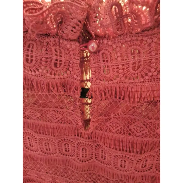 INA Sheer Lace Victorian Ruffle Mock Neck Blouse Top XS Women Maroon - Image 6