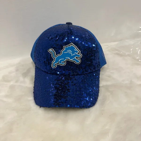 National Football League Detroit Lions Blue Sequin Baseball trucker hat, adjustable Cap! - Image 2