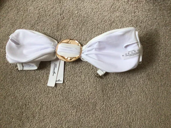 Brazilian Strapless Bandeau White Bikini Top- Sz Med- Nwt - Image 4
