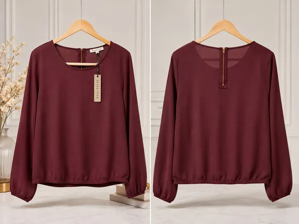 ✨ NWT Olive + Oak Iced Plum Long Sleeve Blouse Top Elastic Hem Back Zip (Size L) ✨ - Image 2