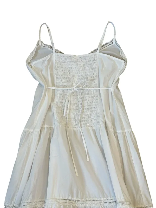 Frankie’s Bikinis White Cotton Cottagecore Bohemian Midi Dress Coquette Large - Image 7