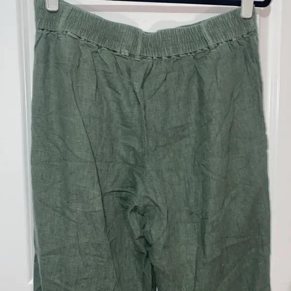 Jacqueline‎ de Yong Olive Linen Pants 42 coastal breathable pull on lagenlook - Image 6