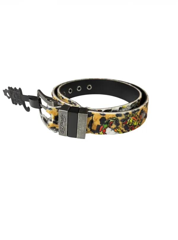 NWT Ed Hardy Fur Leopard Tiger Print Studded Belt Y2K Size 36 - Image 2