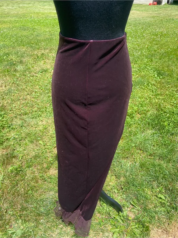 XOXO Dark Purple Velvet Midi Skirt with Floral Embroidery Y2K Made in USA - Image 2