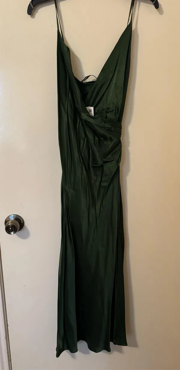 Zara Satin Effect Slip Green Draped Lingerie Style Dress Small Spaghetti Strap - Image 2