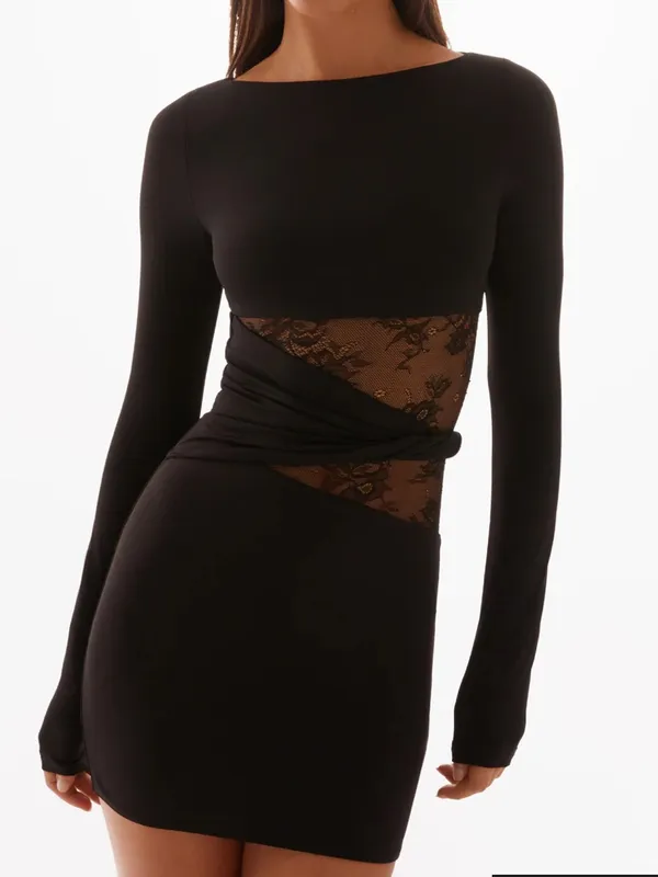 Peppermayo Echo Long Sleeve Mini Dress Black Lace - Image 9