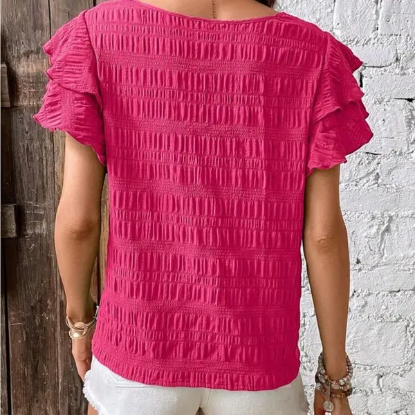 Hot Pink Ruffle Sleeve Top Blouse Flirty Feminine Small - Image 8