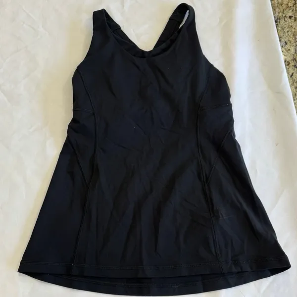 Lululemon Stash N Run Tank Top Built In Bra Size 4 Black Criss Cross Pockets - Image 14