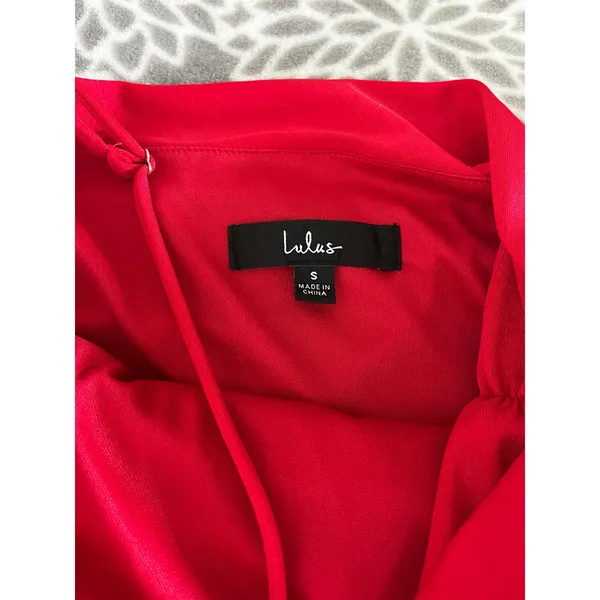 Lulus One Shoulder Maxi Dress Red Satin Asymmetrical Hem sz Small Party Wedding - Image 3