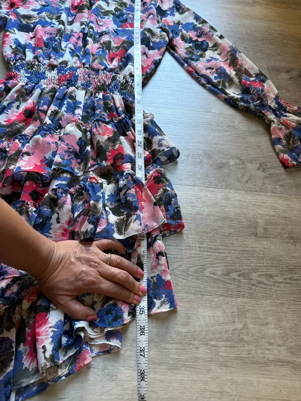 Misa Los Angeles Savanna Floral Asymmetrical Ruffle Layer Dress Size M Mock Neck - Image 13