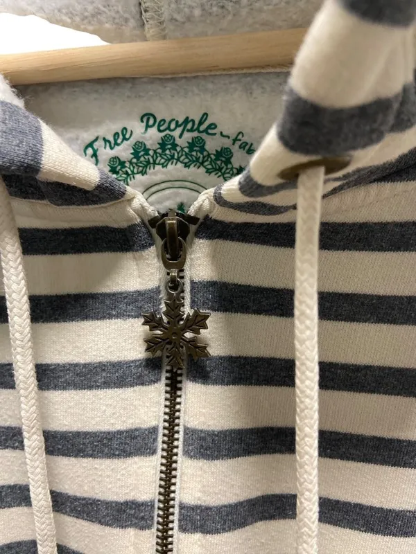 Free People Long Line Zip Up Jacket Cream Size M Athleisure Coastal Beach Cute - Image 11