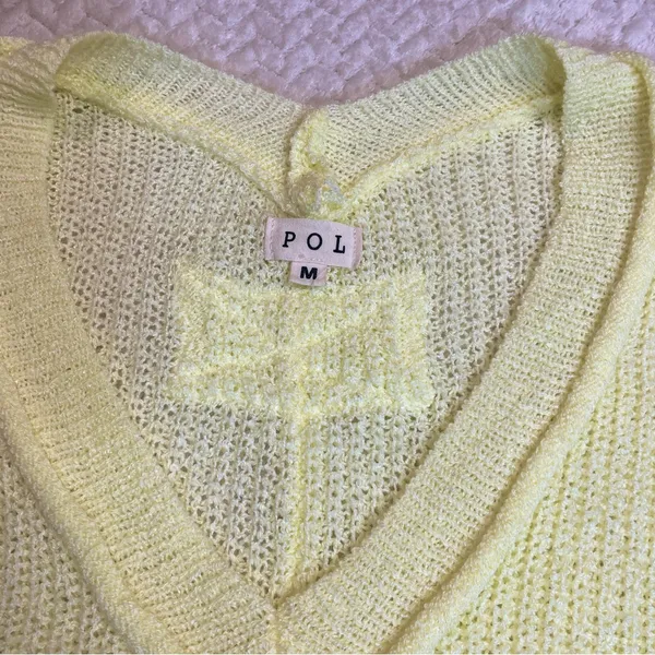 POL Butter Yellow Boho Oversized Loose Knit Sweater Women Size Medium‎ - Image 2
