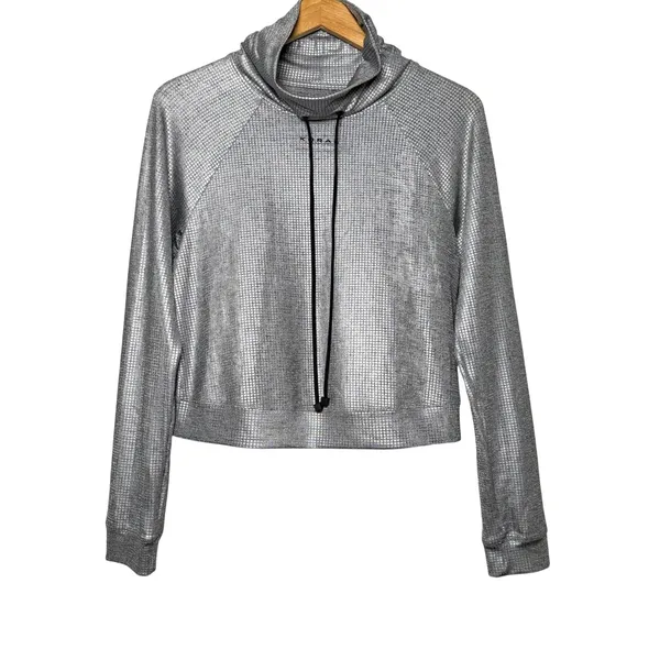 Koral Silver‎ Metallic Funnel Neck Crop Top Womens Small Athleisure Pullover - Image 2