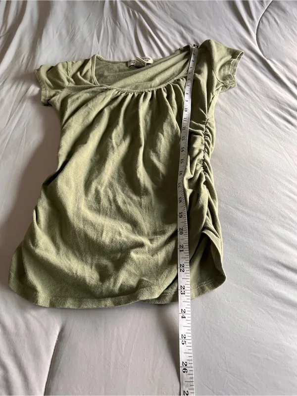 NEXT ERA COUTURE Olive Green Ruched Sides Short Sleeve Women’s Top Shirt Sz M - Image 6