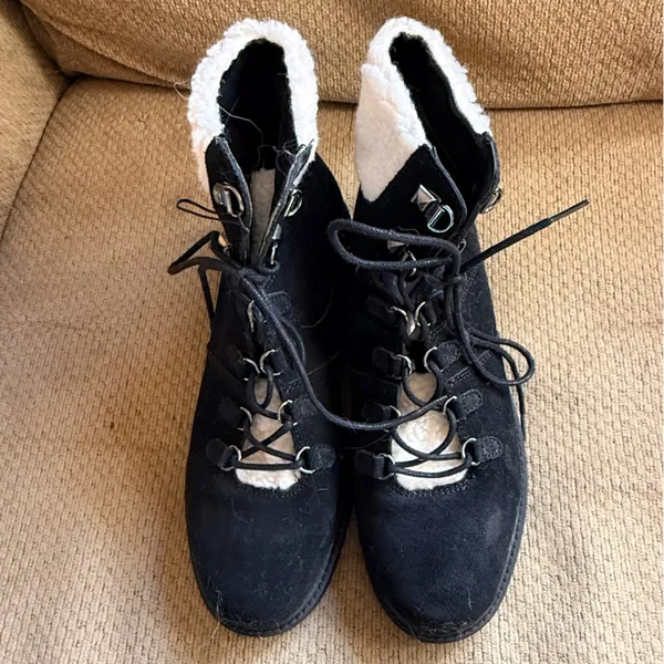 Marc Fisher Black Leather Boots with Sherpa Trim nwt - Image 8