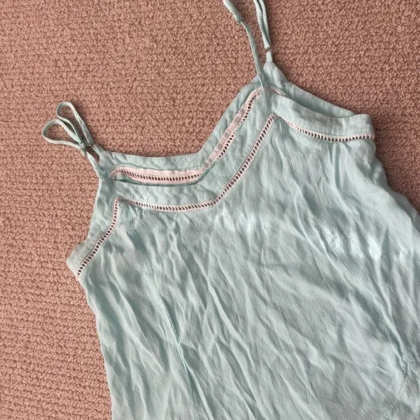 Mika & Gala Scalloped Cropped Eyelet Tank Top Blouse Aquamarine Teal Size 10 EUC - Image 2
