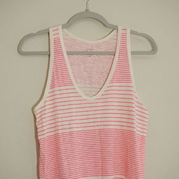 J. Crew Size Medium Tank Top Pink Striped Vintage Cotton Scoop Neck Cotton Soft - Image 4
