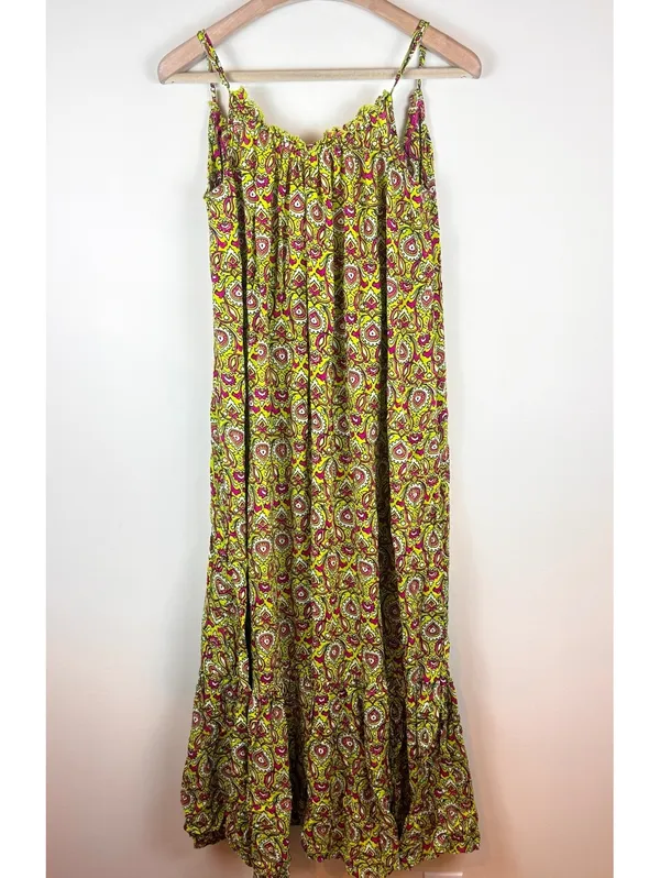 By Anthropologie Flounced Maxi Lounge Dress Citron Paisley Modal M Boho - Image 3