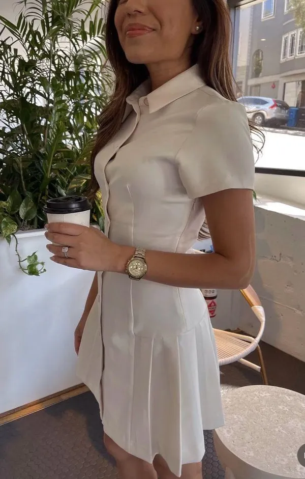 Zara mini dress pleated skirt collar button up ivory casual classic old money - Image 10