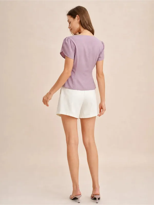 Rihoas Purple Square Neck Petal Sleeve Blouse - Image 5