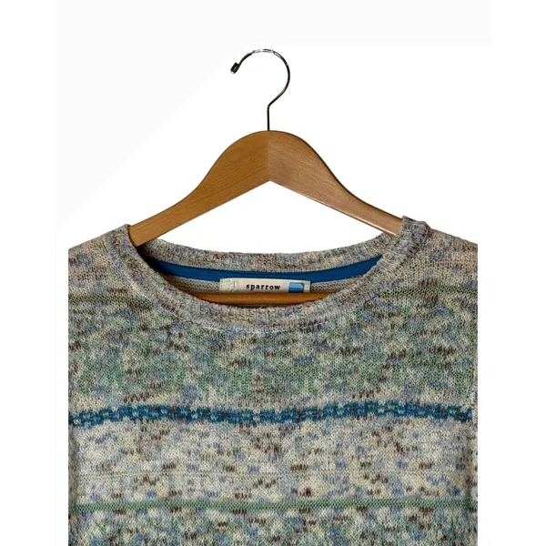 Sparrow Anthropologie Sweater Women Medium Blue Merino Wool Marled Stripe Knit - Image 4