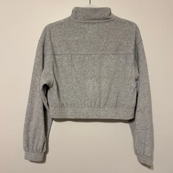 NWT Aerie Groove-On Velour Cropped Full Zip Ribbed Sweatshirt Jacket XS Grey - Image 6