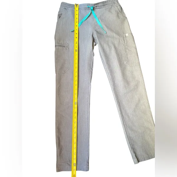 Figs womens Cargo Pants in Gray with Teal Accent - Image 3