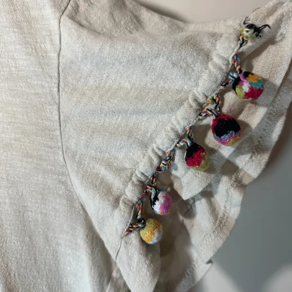 Lilka Womens T Shirt Top Multicolor‎ Pom Pom Sleeve Boho Crop Medium - Image 3