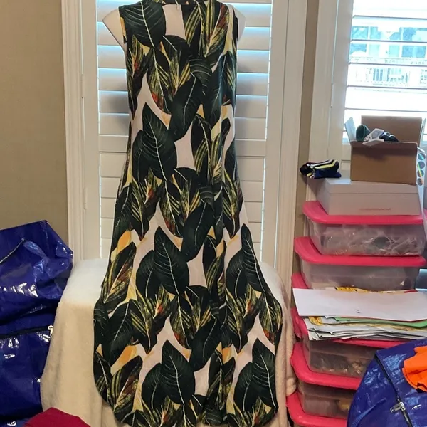 Leaf Pattern Sleeveless Maxi Dress Green Size L - Image 4