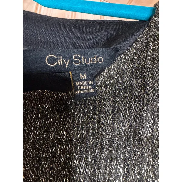 NWT City Studio Black Silver Metallic Shift Dress Glam Bling New Year Size M - Image 3