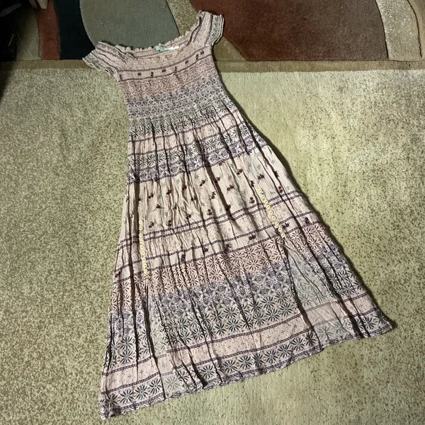 Kimchi Blue Cottagecore Pink Smocked Boho Floral Peasant Midi Dress S OB480474‎ - Image 2