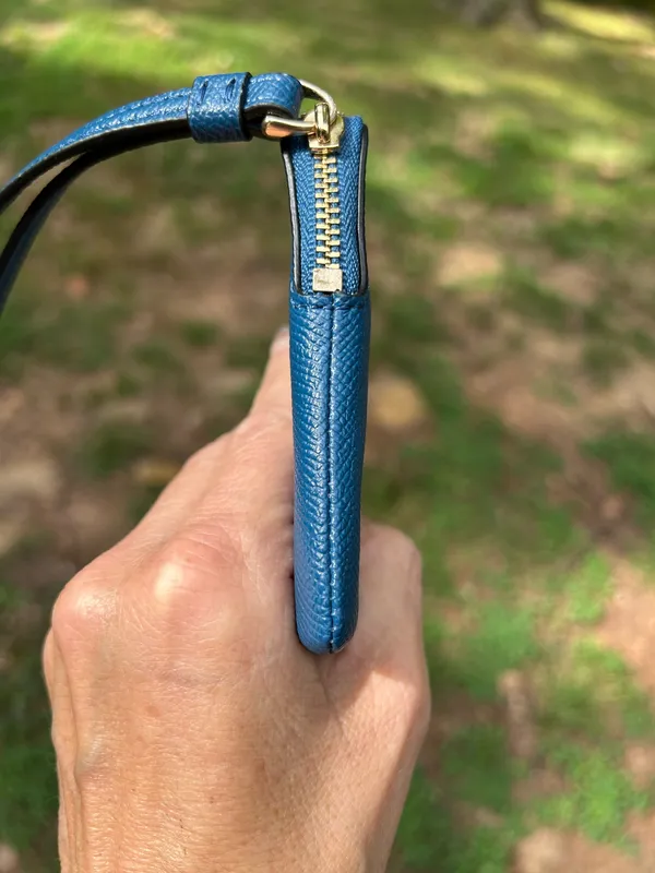 Coach Blue Crossgrain Leather Corner Zip Wristlet Wallet F58032 - Image 10